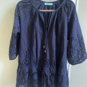 Melissa Odabash Midnight Blue Eyelet Blouse